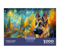 Rompecabezas de Pastor Alemán de 1000 Piezas, Papel Reciclado con Pastor Alemán al Estilo Van Gogh para Adultos, Divertido y Retador, Juego Antiestrés y Decoración de Pared, 70x50cm