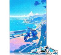 Rompecabezas de Patineta Azul Junto al Mar, decoración única para el hogar, 100% cartón Reciclado, Día del Niño, 1000 Piezas (38 x 26 cm)