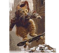 Rompecabezas de patineta de Gato, Juego de Bricolaje, Rompecabezas de cartón Premium para Mujeres, Hombres, Regalos para el Día del Niño, 1000 Piezas (26 x 38 cm)