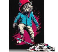 Rompecabezas de patineta de Gato, Materiales respetuosos con el Medio Ambiente, 100% cartón Reciclado, para Mujeres y Hombres, 1000 Piezas (26 x 38 cm)