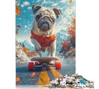 Rompecabezas de patineta de Pug, antiestrés, 100% cartón Reciclado, Ideal para Adultos y niños, 1000 Piezas (26 x 38 cm)
