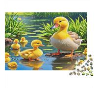 Rompecabezas de Pato Amarillo de 1000 Piezas para Adultos, mamá Pato y patitos de Water Brain Game, Juego Educativo, desafío, 38 x 26 cm/1000 Piezas