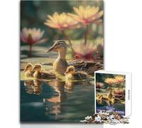 Rompecabezas de Pato y patitos en un Estanque de nenúfares, 1000 Piezas, para Adultos, Juego Educativo de Entrenamiento Cerebral, Regalo Sorpresa Ideal para Seres Queridos, tamaño 38x26cm