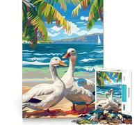 Rompecabezas de Patos Blancos en la Playa 1000 Piezas Juego de concentración Mental diseño Ajustado sin Huecos desafío Cerebral Interactivo para el hogar (38x52cm)