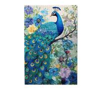 Rompecabezas de pavo real azul en óleo. Rompecabezas de madera para adultos, regalo único de decoración de pared