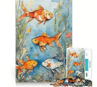 Rompecabezas de Peces Dorados en Acuarela de 1000 Piezas Diversión para ejercitar la Memoria Bordes Lisos Encaje Forma Divertida de llenar los ratos Libres (38x26cm)