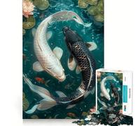 Rompecabezas de Peces koi Yin y Yang de 1000 Piezas Ejercicio Mental Divertido Piezas de Ajuste preciso Una Forma entretenida de Pasar el Tiempo Libre (38x26cm)