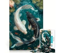 Rompecabezas de Peces koi Yin y Yang de 1000 Piezas para Adultos Divertido Juego de Memoria Artesanía de Corte experta Actividad Relajante para Grupos en Interiores (38x52cm)