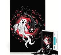 Rompecabezas de Peces koi Yin Yang de 1000 Piezas para Adultos Juego para Mejorar la Memoria Juego de Corte de Calidad Profesional Actividad para Compartir y Disfrutar (38x26cm)