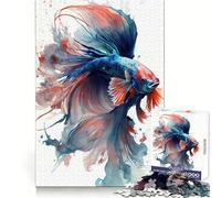 Rompecabezas de Peces Luchadores Siameses en Acuarela para Adolescentes, 1000 Piezas, Habilidad de Memoria, Tiempo Libre Agradable, Bordes nítidos, Sorpresa navideña (38x26cm)