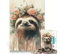 Rompecabezas de Perezoso con Corona Floral para Adolescentes, 1000 Piezas, Rompecabezas Mental, Divertido y Relajante, Arte para armar, un Bonito Regalo 38x52cm