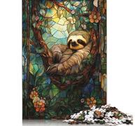 Rompecabezas de Perezoso con vitrales, decoración única para el hogar, Rompecabezas de cartón Premium para Adultos y Adolescentes, 1000 Piezas (75 x 50 cm)