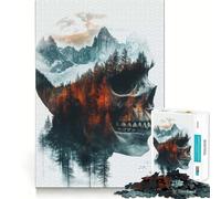 Rompecabezas de Perfil de Calavera con Paisaje de montaña brumosa, 1000 Piezas para Adolescentes, Juguete para estimular la lógica, Juego Relajante, Arte de Borde Premium, Coleccionable 50x75cm