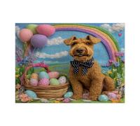 Rompecabezas de perro Airedale Terrier de primavera, Pascua, 500 piezas, huevos de fieltro de lana, rompecabezas de madera, decoraciones impresas de granja para fiestas de entretenimiento