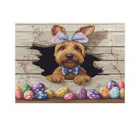 Rompecabezas de perro Airedale Terrier de primavera y Pascua, 500 piezas, divertidos rompecabezas de madera con huevos rústicos, decoración de patrón de granja para entretenimiento en el hogar