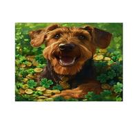 Rompecabezas de perro Airedale Terrier del Día de San Patricio para adultos, 500 piezas, rompecabezas de madera con estampado de trébol para mascotas, decoración para fiestas de entretenimiento