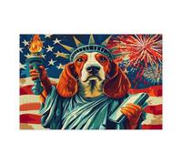 Rompecabezas de perro Basset Hound del 4 de julio para adultos, 1000 piezas, rompecabezas de madera vintage de aniversario de 250 años, decoración de patrón patriótico para entretenimiento en el hogar