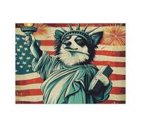 Rompecabezas de perro Border Collie del 4 de julio para adultos, 500 piezas, rompecabezas de madera vintage de aniversario de 250 años, decoración de patrón patriótico para entretenimiento en el hogar