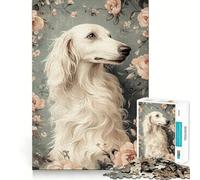 Rompecabezas de Perro Borzoi Blanco en Marco Floral 1000 Piezas Diversión para ejercitar la Memoria Bordes Lisos Encaje Forma Divertida de llenar los ratos Libres (38x26cm)