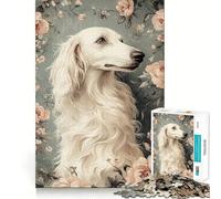 Rompecabezas de Perro Borzoi Blanco en Marco Floral 1000 Piezas Entrenamiento Mental Divertido de Corte Limpio componentes Resistentes Entretenimiento cautivador para Disfrutar en casa (38x52cm)