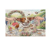 Rompecabezas de perro Brittanys para adultos, 1000 piezas, rompecabezas de madera con diseño de pastel de matrimonio extraño para exteriores, decoraciones de patrón de amor para parejas para fiestas