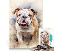 Rompecabezas de Perro Bulldog en Acuarela 1000 Piezas Juguete de construcción Focus Building Toy Ajuste Huecos Actividad gratificante para días lluviosos (38x52cm)