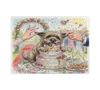 Rompecabezas de perro Cairn Terrier con temática de boda para adultos, 500 piezas, rompecabezas de madera con estampado de pastel de matrimonio extraño al aire libre, decoraciones de patrón de amor