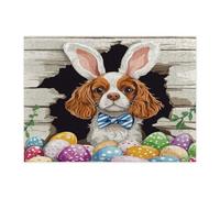 Rompecabezas de perro Cavalier King Charles Spaniel de Pascua para adultos, 500 piezas, huevos rústicos, cachorros, rompecabezas de madera, decoración de patrón de granja para entretenimiento en el