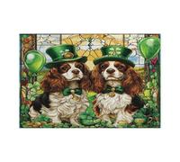 Rompecabezas de perro Cavalier King Charles Spaniel de San Patricio para adultos, 1000 piezas, rompecabezas de madera para cachorros, decoraciones de patrón de mascotas para entretenimiento en el