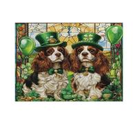 Rompecabezas de perro Cavalier King Charles Spaniel de San Patricio para adultos, 500 piezas, rompecabezas de madera para cachorros, decoraciones de patrón de mascotas para entretenimiento en el hogar
