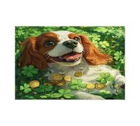 Rompecabezas de perro Cavalier King Charles Spaniel del Día de San Patricio para adultos, 1000 piezas, rompecabezas de madera con estampado de trébol, decoraciones de patrón de mascotas para fiestas