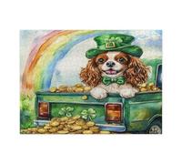 Rompecabezas de perro Cavalier King Charles Spaniel del Día de San Patricio para adultos, 500 piezas, rompecabezas de madera para cachorros, decoraciones impresas para fiestas de entretenimiento