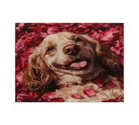 Rompecabezas de perro cocker spaniel americano para adultos de 500 piezas, rompecabezas de madera con estampado de cachorro rosa enamorado, decoraciones de patrón de mascotas para fiesta de