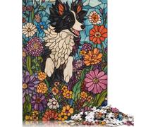 Rompecabezas de Perro con vitrales y Flores: un desafío y un Rompecabezas de cartón 100% Reciclado para Adultos y niños, 1000 Piezas (38 x 26 cm)