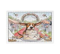 Rompecabezas de perro Coonhound con temática de boda para adultos, 300 piezas, rompecabezas de madera con estampado de pastel de matrimonio extraño al aire libre, decoraciones de patrón de amor para