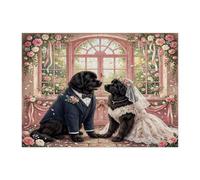 Rompecabezas de perro de Terranova para adultos, 500 piezas, rompecabezas de madera con diseño de pastel de matrimonio extraño para exteriores, decoraciones de patrón de amor para parejas para fiestas