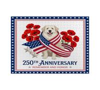 Rompecabezas de perro del 250 aniversario de los Grandes Pirineos para adultos, 500 piezas, rompecabezas de madera del Día de los Caídos del 4 de julio, decoraciones patrióticas impresas para fiestas