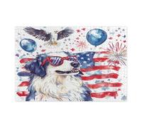 Rompecabezas de perro del 4 de julio de los Grandes Pirineos para adultos, 1000 piezas, 250 años de aniversario americano, rompecabezas impresos de madera, decoración de patrón patriótico para