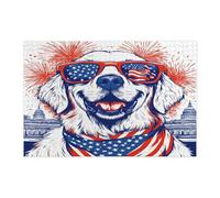 Rompecabezas de perro del 4 de julio de los Grandes Pirineos para adultos, 1000 piezas, rompecabezas patrióticos de madera de 250 años, decoración impresa de aniversario americano para entretenimiento