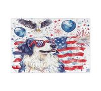 Rompecabezas de perro del 4 de julio de los Grandes Pirineos para adultos, 300 piezas, rompecabezas impresos de madera para aniversario americano de 250 años, decoración de patrón patriótico para