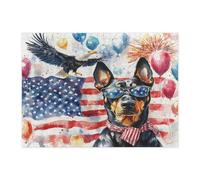 Rompecabezas de perro Doberman del 4 de julio para adultos, 500 piezas, 250 años de aniversario americano, rompecabezas impresos de madera, decoración de patrón patriótico para entretenimiento