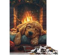 Rompecabezas de Perro durmiendo Junto a la Chimenea, Divertido Rompecabezas de cartón Premium para niños o niñas, 1000 Piezas (26 x 38 cm)