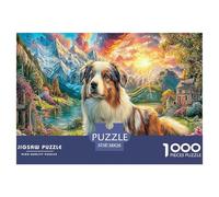 Rompecabezas de Perro en un Paisaje para Adultos para descomprimir: Pastor Australiano con Escena de Atardecer, Juego Educativo, desafío, 1000 Piezas, 38 x 26 cm/1000 Piezas