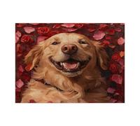 Rompecabezas de perro Golden Retriever para el día de San Valentín para adultos, 500 piezas, rompecabezas de madera con diseño de cachorro rosa, decoraciones de patrón de mascotas para entretenimiento