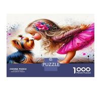 Rompecabezas de Perro Lindo 1000 Piezas Papel Reciclado Niña y Perro Bailando Juntos para Adultos y Niños Regalo y Actividad Hogar Decoración Pared 70x50cm