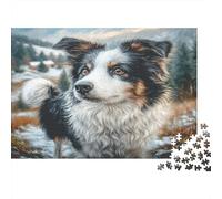 Rompecabezas de Perro Lindo Juego Educativo Pastor Australiano en Nieve para Adultos Adolescentes Mayores de 12 Años 70x50cm/1000pcs