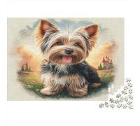 Rompecabezas de Perro Lindo para Adultos 1000 Piezas | Papel Reciclado Yorkie en un Resplandor del Atardecer Rompecabezas Imposible y Decoración para el Hogar 70x50cm/1000pcs