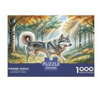Rompecabezas de Perro Lobo francés para Toda la Familia: Husky paseando por el Bosque otoñal. Regalos para Hombres, Adultos y niños. 38 x 26 cm (1000 Piezas).