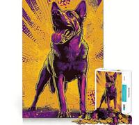 Rompecabezas de Perro Morado con Fondo Amarillo para Adultos, 1000 Piezas Fortalece la Memoria Pasatiempo para el hogar Bordes limpios Regalo Elegante (38x26cm)