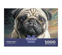 Rompecabezas de Perro para Adultos: Pug con corazón en la Cabeza. Juego desafiante y acertijo para Decorar Paredes. 70 x 50 cm (1000 Piezas).